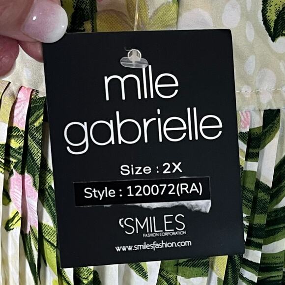 Mlle Gabrielle Maxi Dress Pleated Green Pink Tropical Print New Women’s Size 2X - Picture 14 of 16